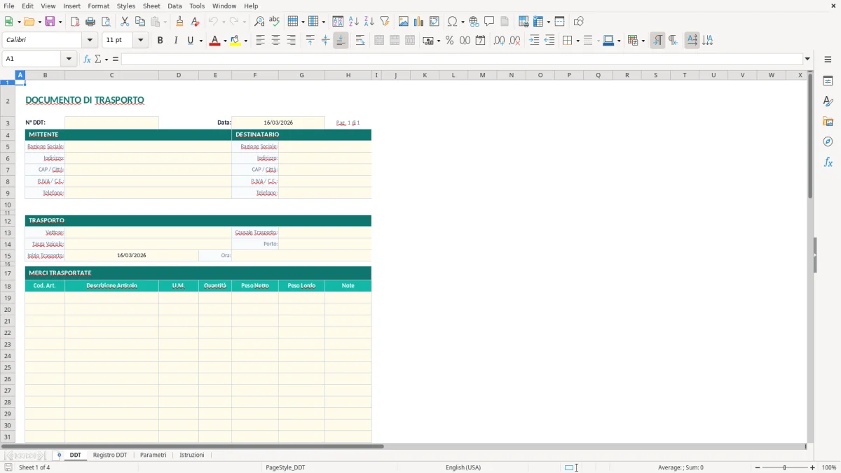 Screenshot 1: Foglio DDT - Modello Excel DDT documento di trasporto excel