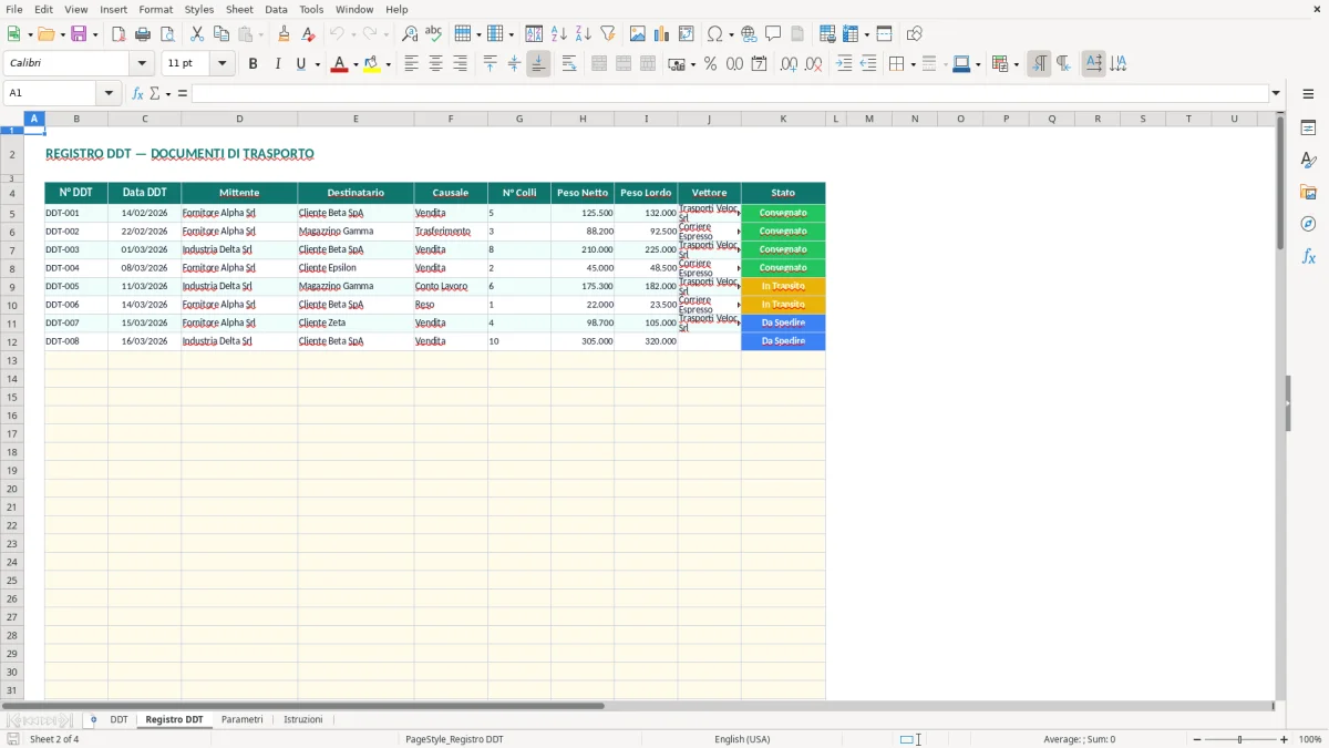 Screenshot 2: Foglio Registro DDT - Modello Excel DDT documento di trasporto excel
