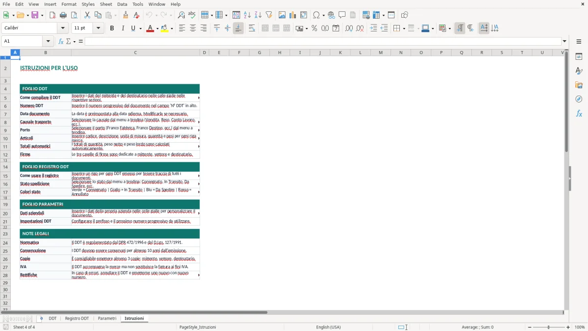 Screenshot 4: Foglio Istruzioni - Modello Excel DDT documento di trasporto excel