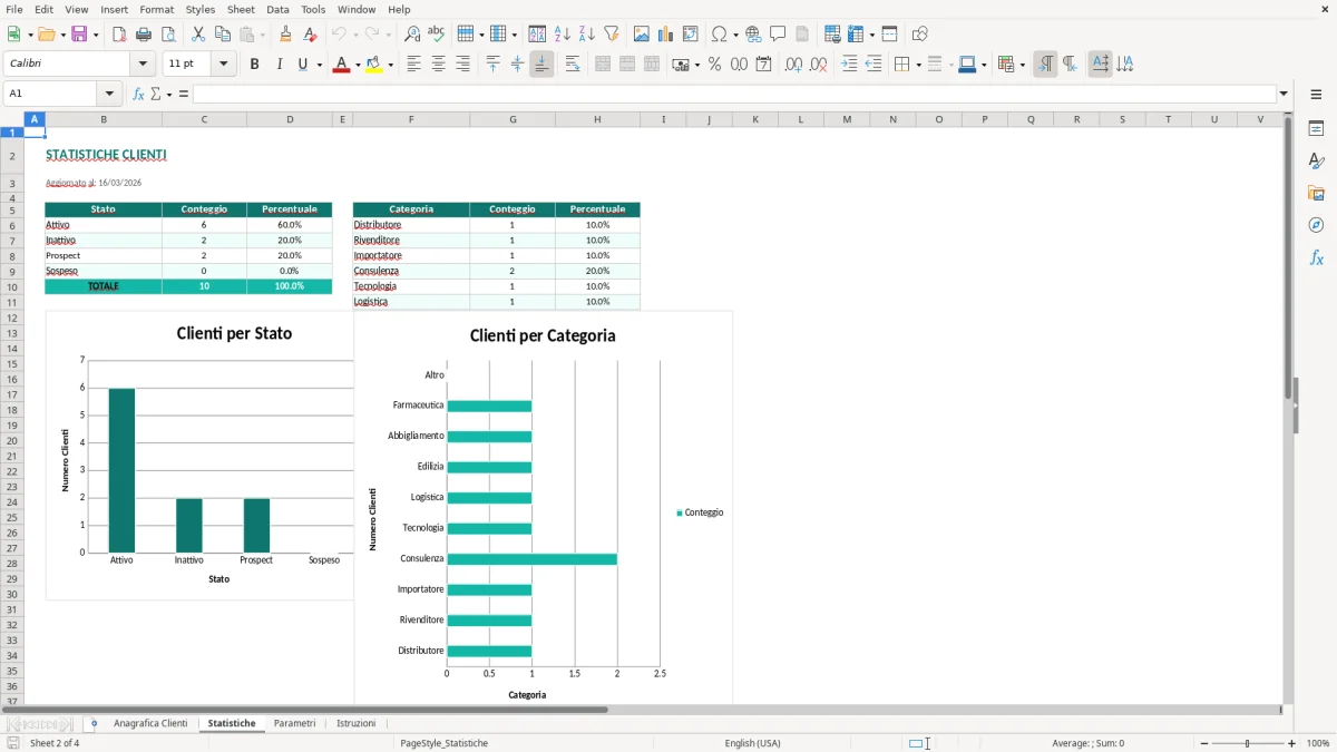 Screenshot 2: Foglio Statistiche - Modello Excel anagrafica clienti excel