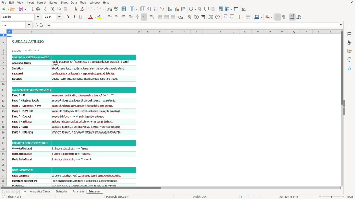 Screenshot 4: Foglio Istruzioni - Modello Excel anagrafica clienti excel