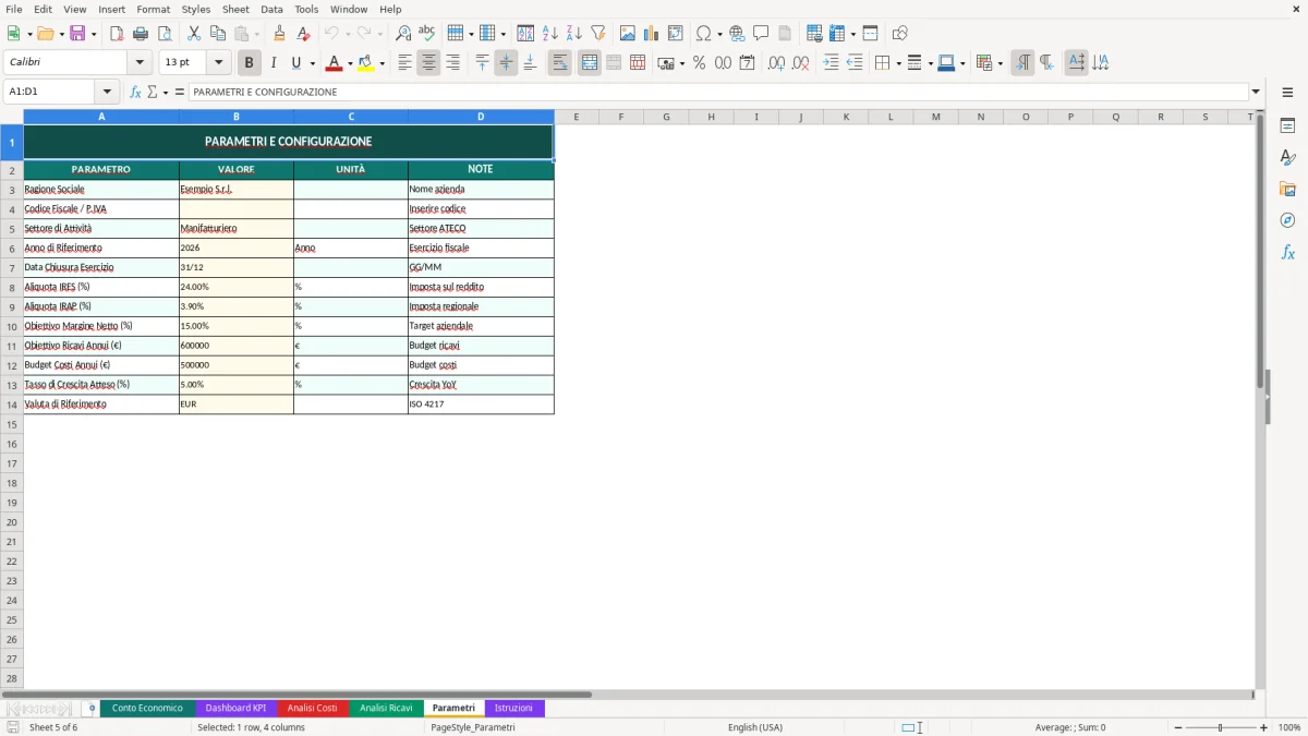 Screenshot 4: Foglio Analisi Ricavi - Modello Excel analisi costi e ricavi excel