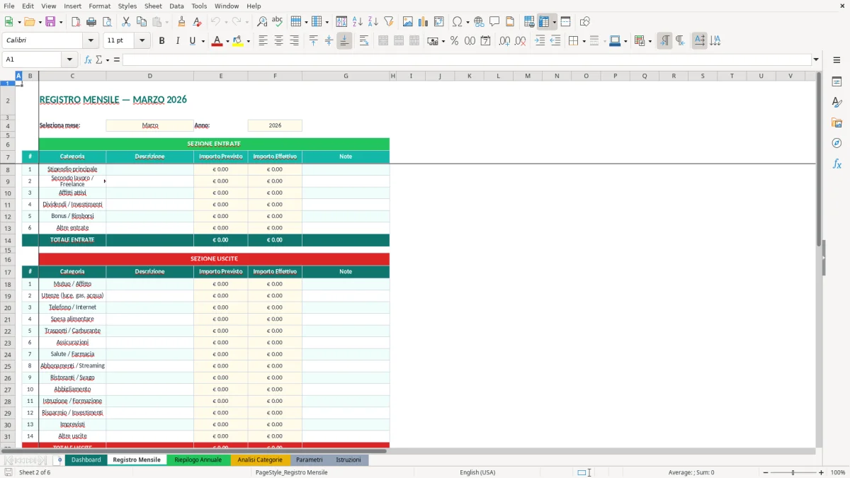 Screenshot 2: Foglio Registro Mensile - Modello Excel bilancio entrate uscite excel