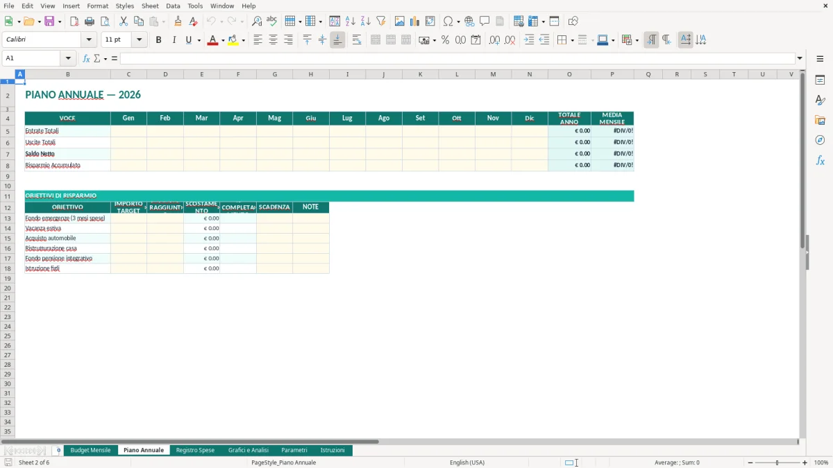 Screenshot 2: Foglio Piano Annuale - Modello Excel budget familiare excel