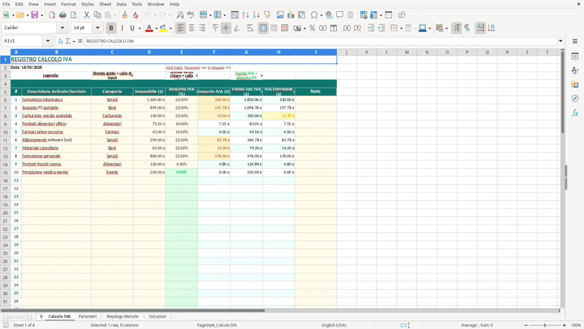 Screenshot 1: Foglio Calcolo IVA - Modello Excel calcolo IVA excel