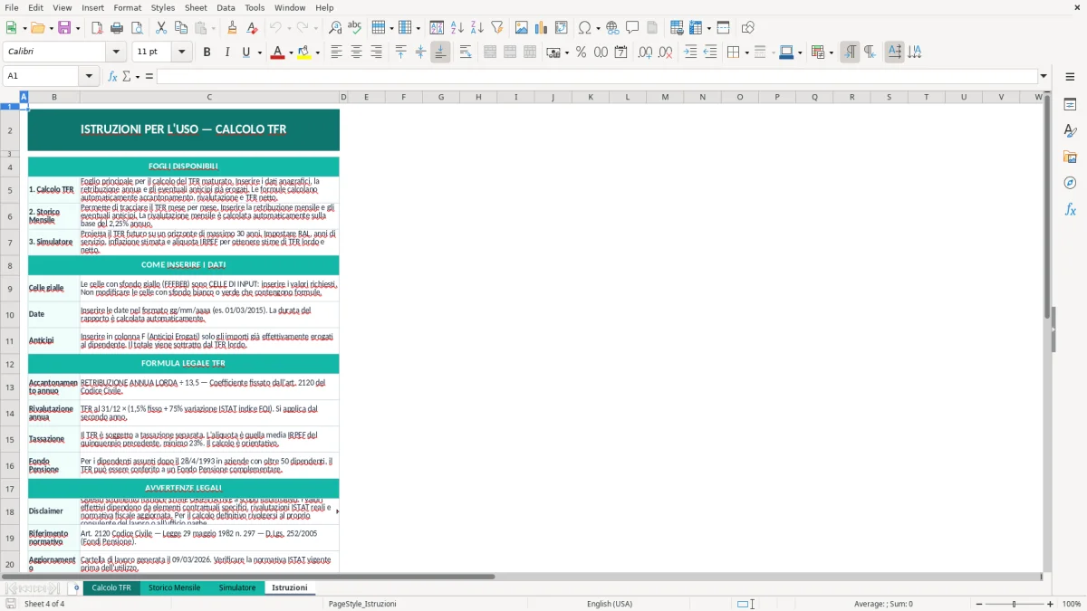 Screenshot 4: Foglio Istruzioni - Modello Excel calcolo TFR excel