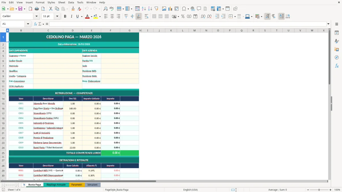 Screenshot 1: Foglio Busta Paga - Modello Excel calcolo busta paga excel