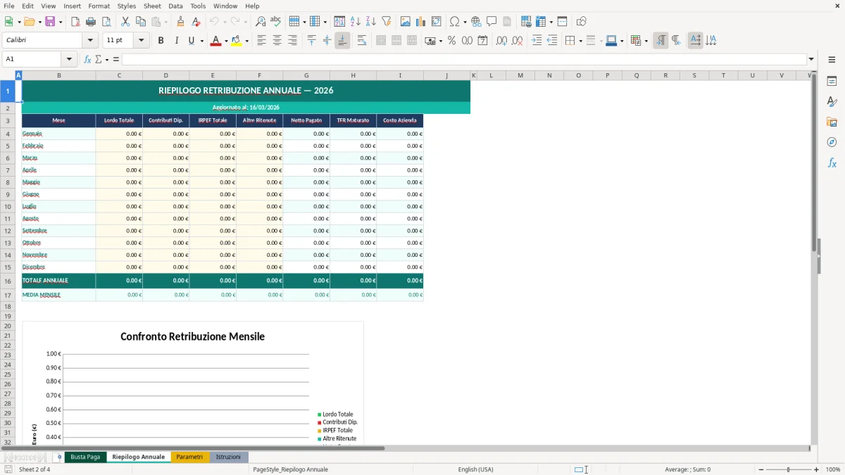 Screenshot 2: Foglio Riepilogo Annuale - Modello Excel calcolo busta paga excel