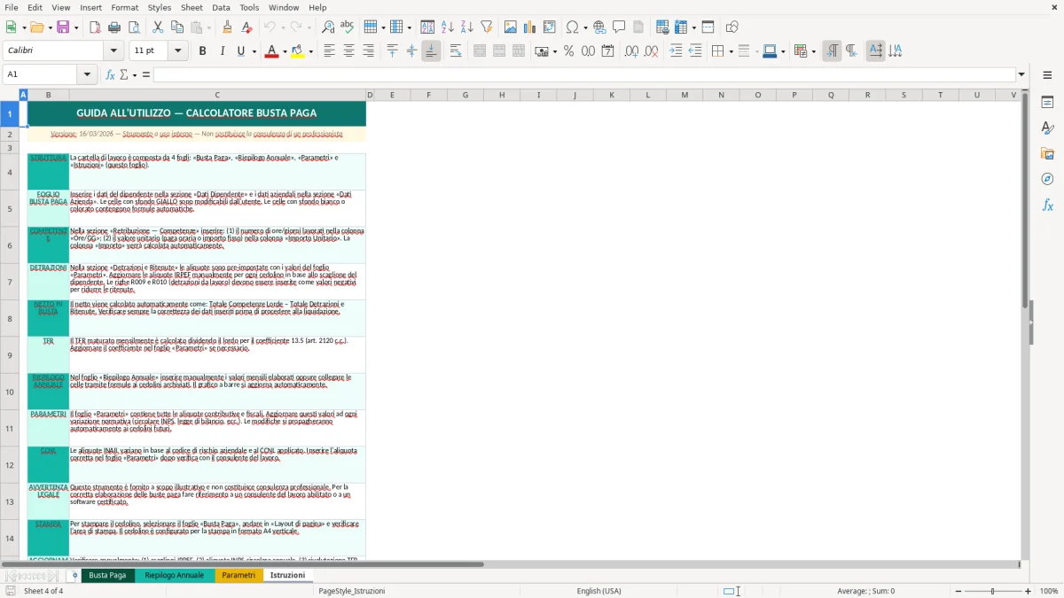 Screenshot 4: Foglio Istruzioni - Modello Excel calcolo busta paga excel