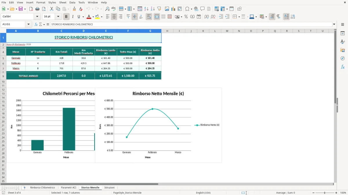 Screenshot 3: Foglio Storico Mensile - Modello Excel calcolo rimborso chilometrico excel