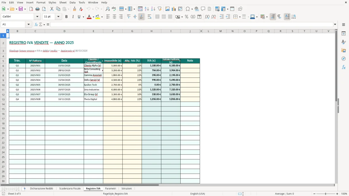 Screenshot 3: Foglio Registro IVA - Modello Excel dichiarazione redditi partita IVA excel