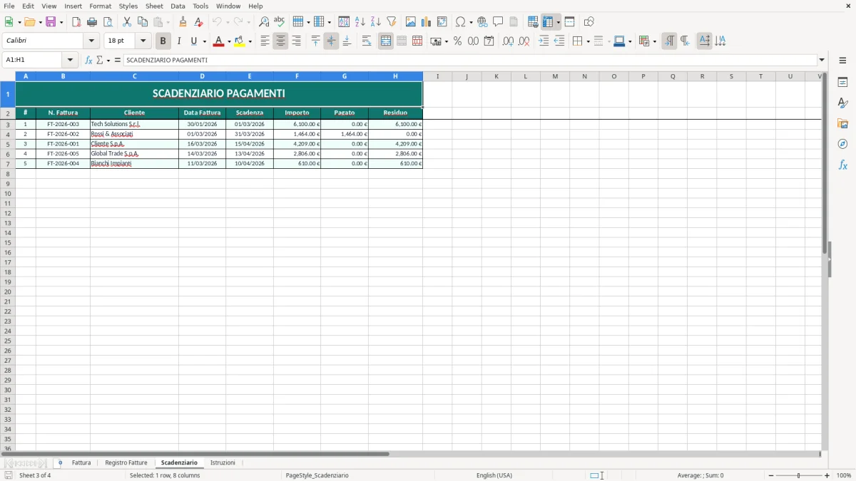 Screenshot 3: Foglio Scadenziario - Modello Excel fattura elettronica excel