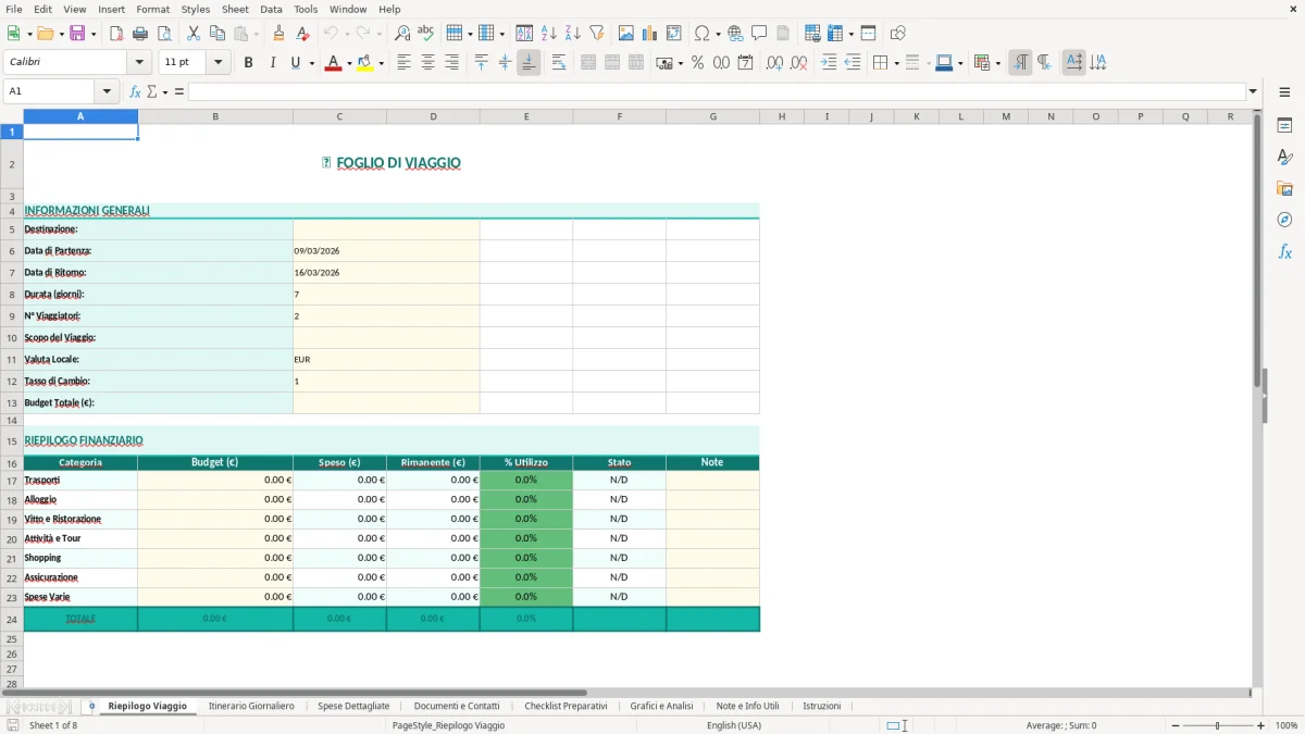 Screenshot 1: Foglio Riepilogo Viaggio - Modello Excel foglio di viaggio excel
