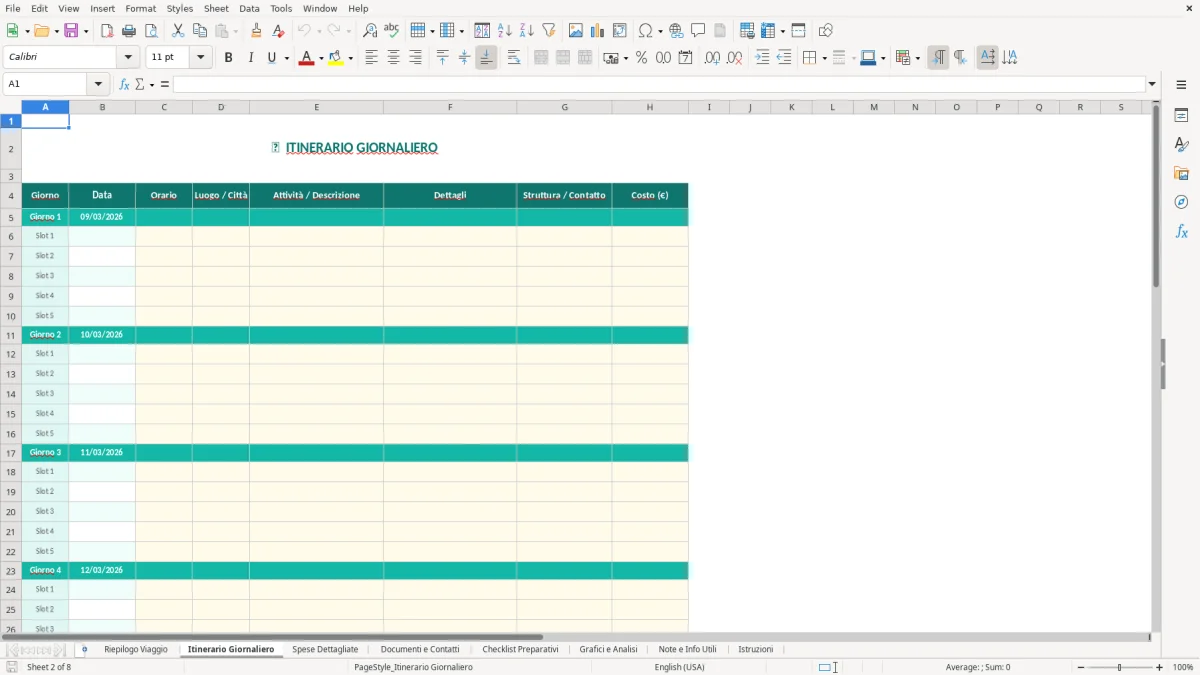 Screenshot 2: Foglio Itinerario Giornaliero - Modello Excel foglio di viaggio excel