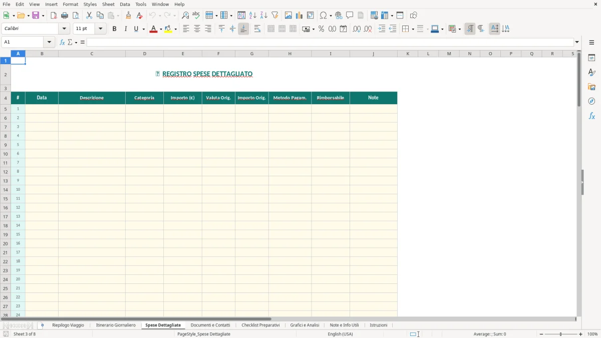 Screenshot 3: Foglio Spese Dettagliate - Modello Excel foglio di viaggio excel