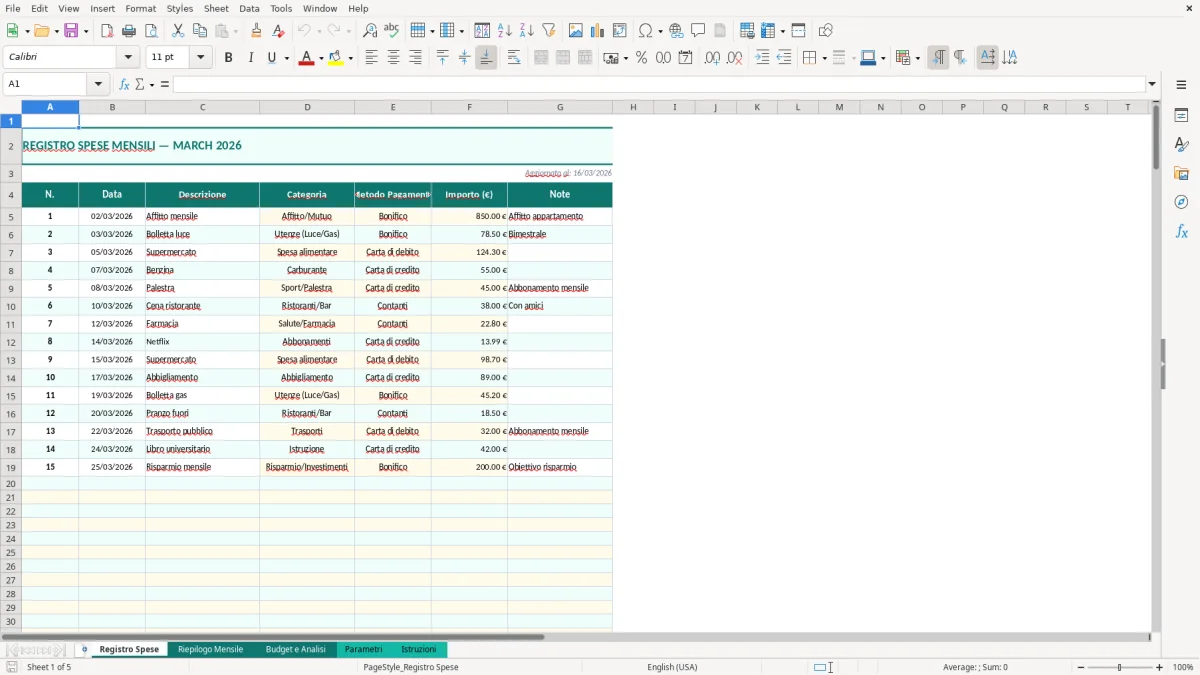 Screenshot 1: Foglio Registro Spese - Modello Excel foglio spese mensili excel