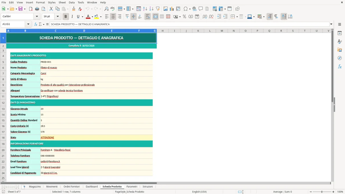 Screenshot 2: Foglio Movimenti - Modello Excel gestione magazzino ristorante excel