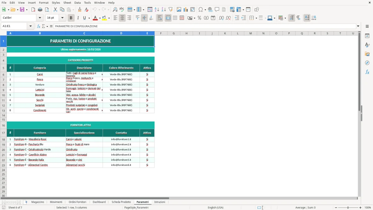 Screenshot 3: Foglio Ordini Fornitori - Modello Excel gestione magazzino ristorante excel
