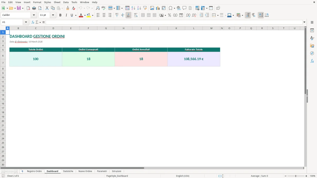 Screenshot 2: Foglio Dashboard - Modello Excel gestione ordini excel