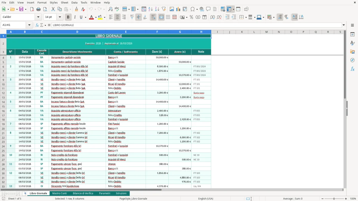 Screenshot 1: Foglio Libro Giornale - Modello Excel libro giornale excel
