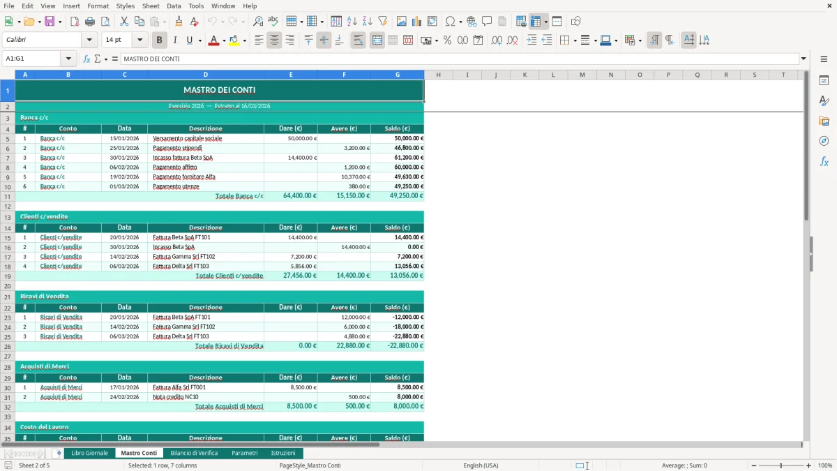 Screenshot 2: Foglio Mastro Conti - Modello Excel libro giornale excel