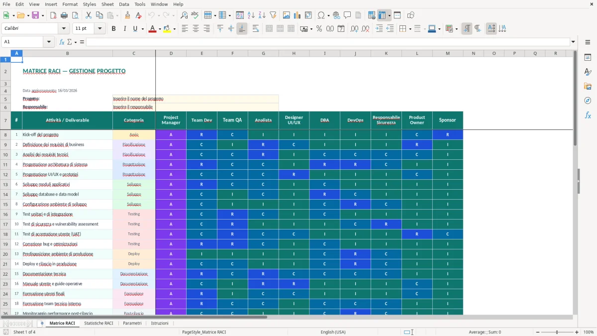 Screenshot 1: Foglio Matrice RACI - Modello Excel matrice RACI excel