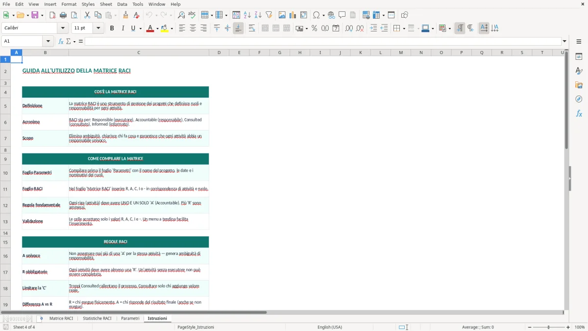 Screenshot 4: Foglio Istruzioni - Modello Excel matrice RACI excel