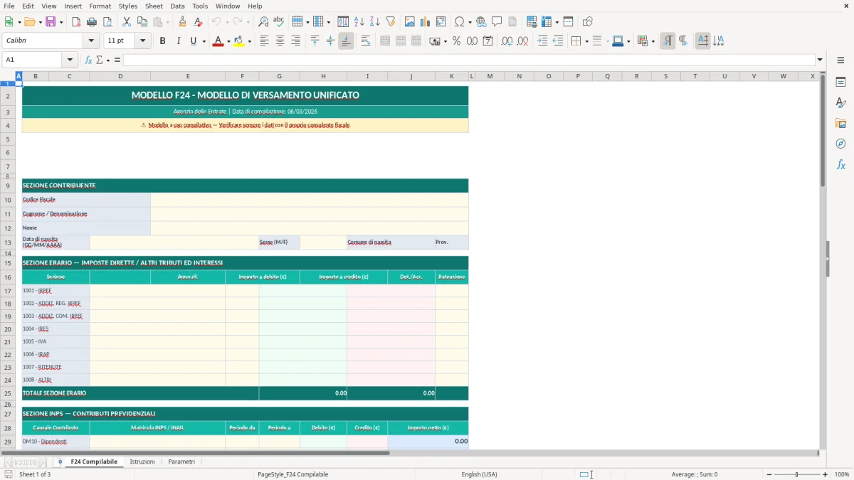 Screenshot 1: Foglio F24 Compilabile - Modello Excel modello F24 compilabile excel