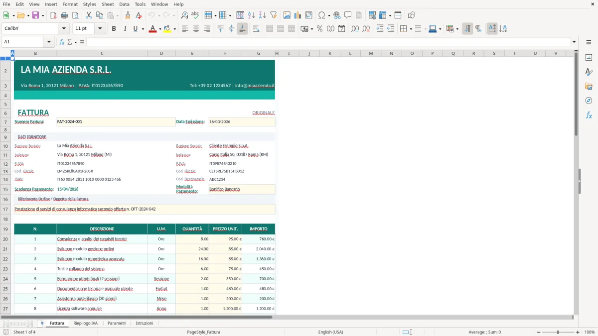 Screenshot 1: Foglio Fattura - Modello Excel modello fattura excel