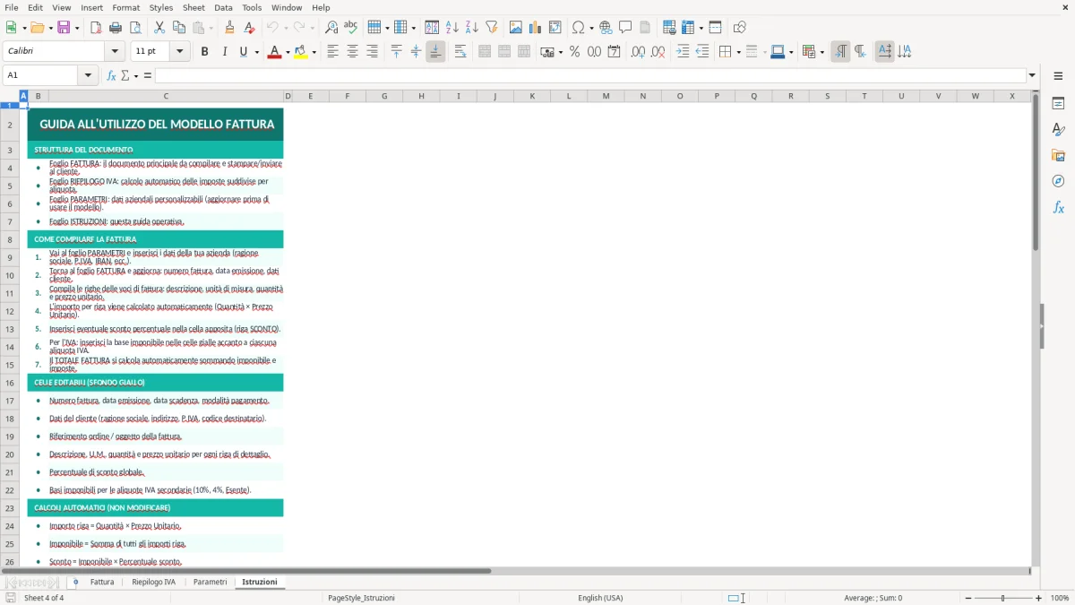 Screenshot 4: Foglio Istruzioni - Modello Excel modello fattura excel