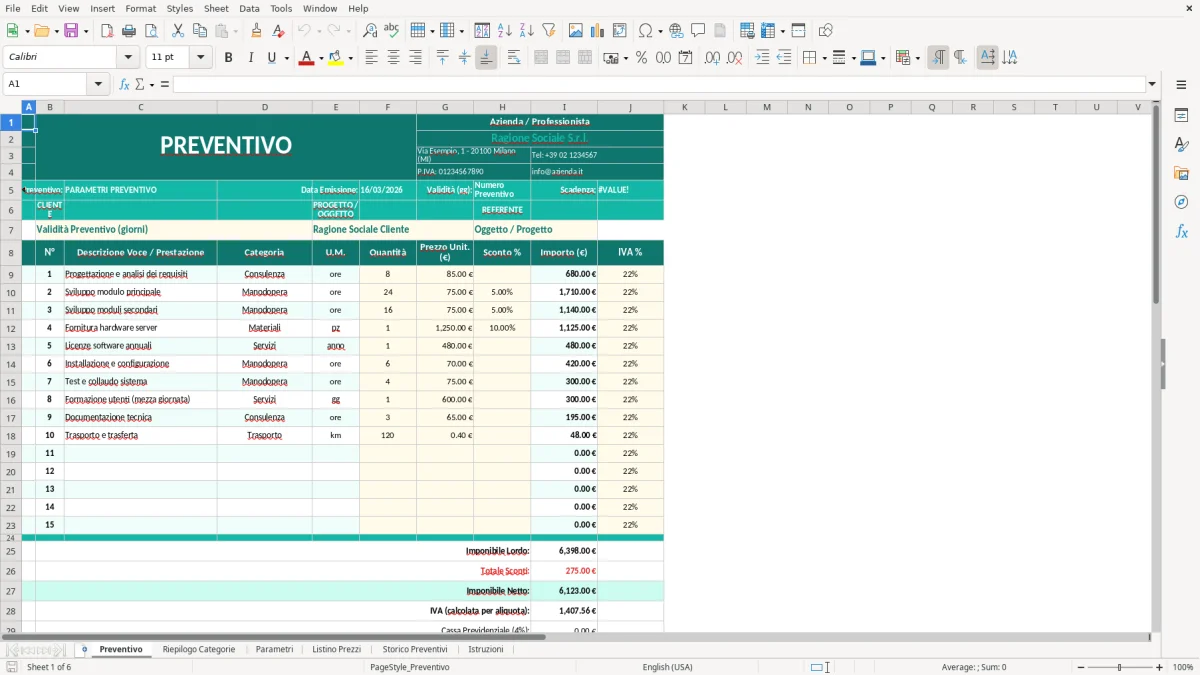 Screenshot 1: Foglio Preventivo - Modello Excel modello preventivo excel