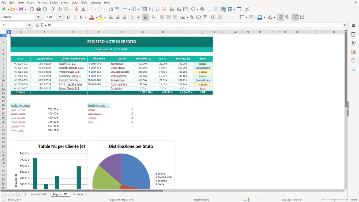 Screenshot 2: Foglio Registro NC - Modello Excel nota di credito excel