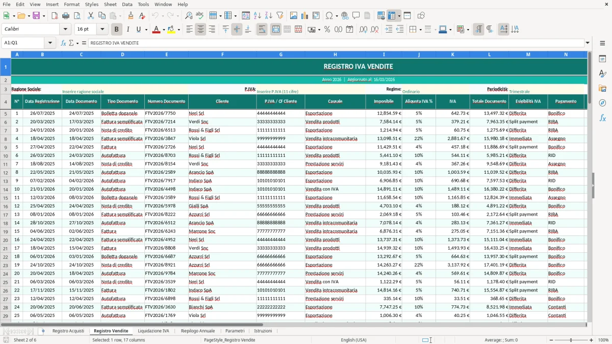 Screenshot 2: Foglio Registro Vendite - Modello Excel registro IVA excel