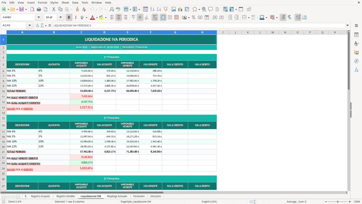 Screenshot 3: Foglio Liquidazione IVA - Modello Excel registro IVA excel