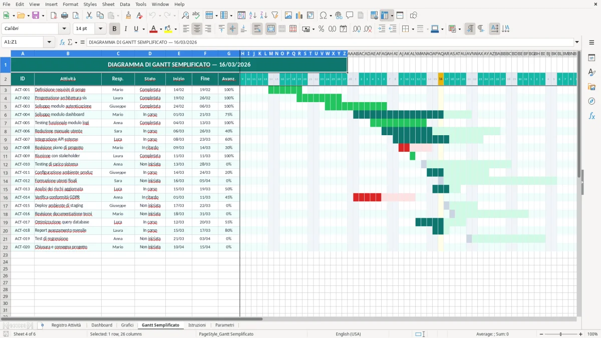 Screenshot 4: Foglio Gantt Semplificato - Modello Excel registro attività progetto excel