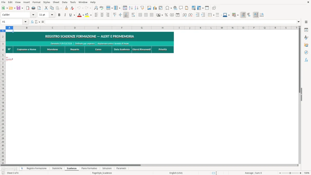 Screenshot 3: Foglio Scadenze - Modello Excel registro formazione sicurezza excel