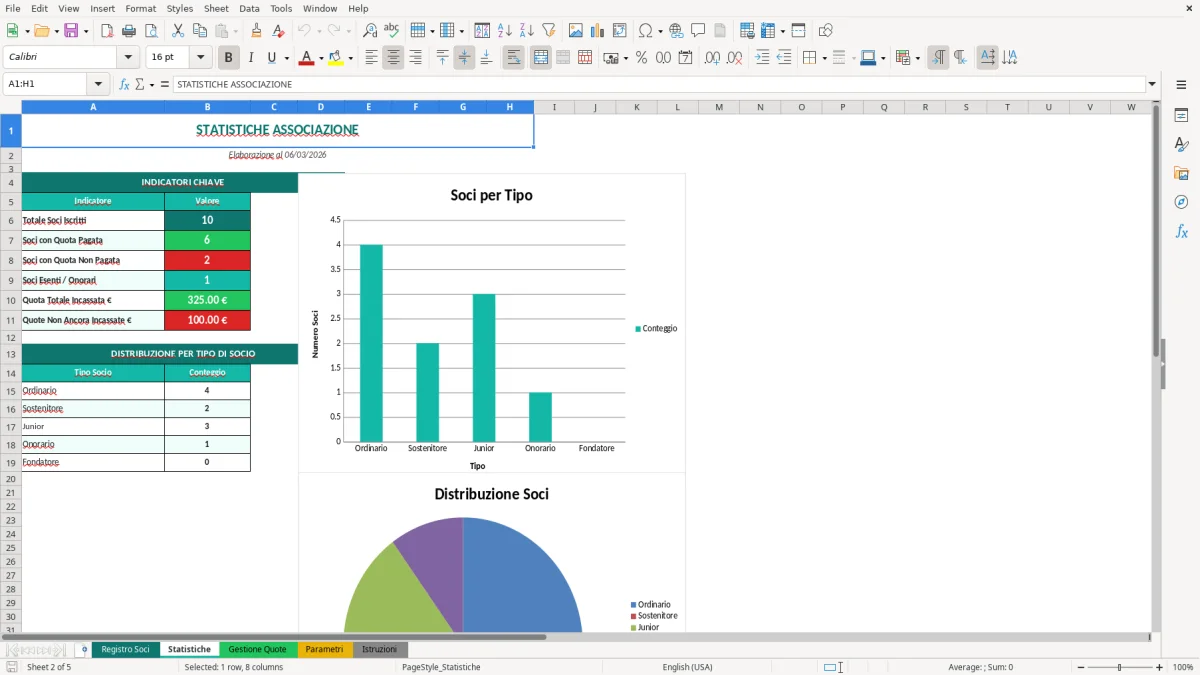 Screenshot 2: Foglio Statistiche - Modello Excel registro soci associazione excel