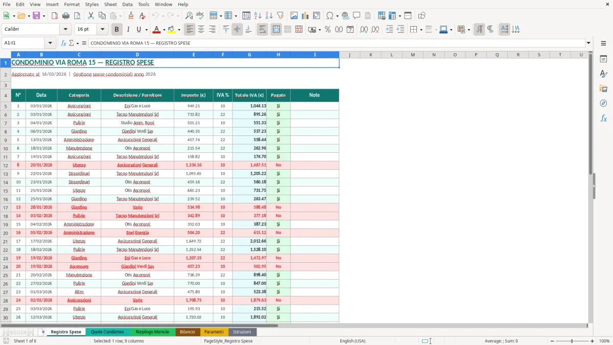 Screenshot 1: Foglio Registro Spese - Modello Excel registro spese condominiali excel
