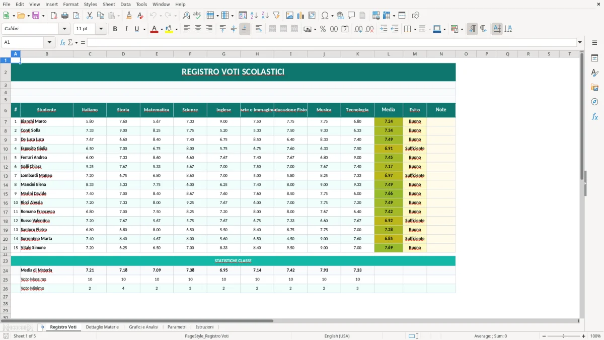 Screenshot 1: Foglio Registro Voti - Modello Excel registro voti scolastici excel