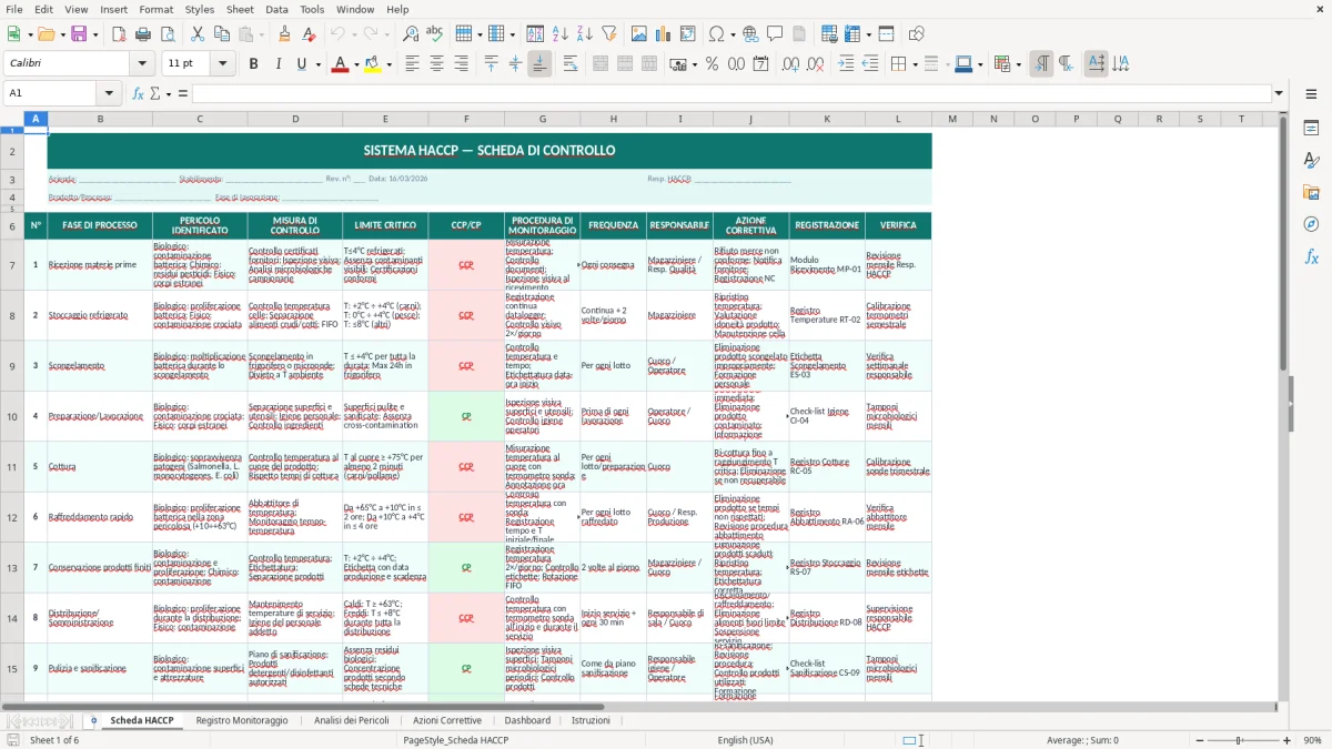 Screenshot 1: Foglio Scheda HACCP - Modello Excel scheda HACCP excel