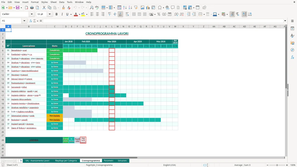 Screenshot 3: Foglio Cronoprogramma - Modello Excel stato avanzamento lavori SAL excel