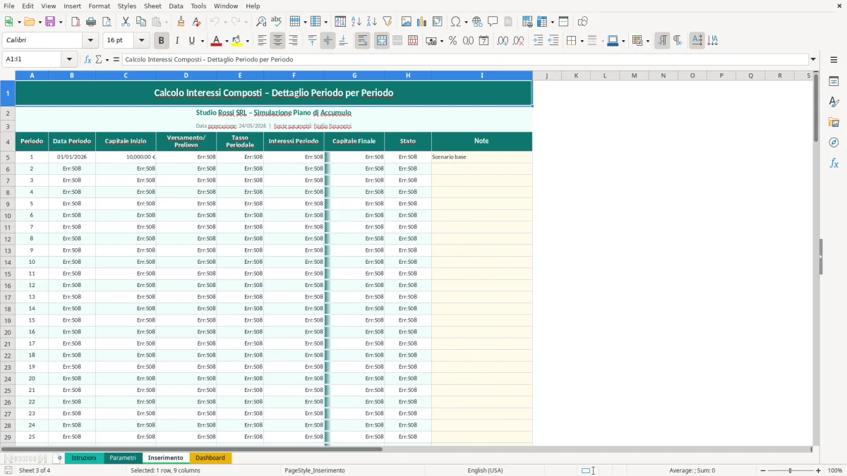 Screenshot 3: Foglio Inserimento - Modello Excel calcolo interesse composto excel