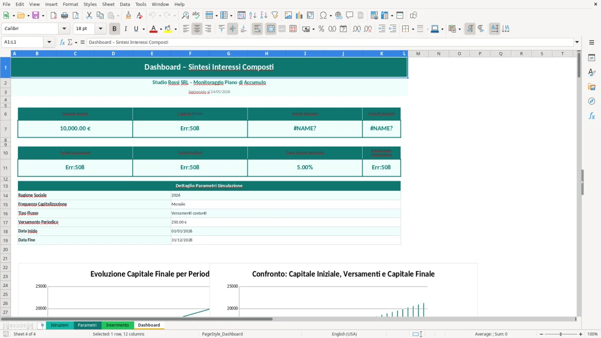 Screenshot 4: Foglio Dashboard - Modello Excel calcolo interesse composto excel