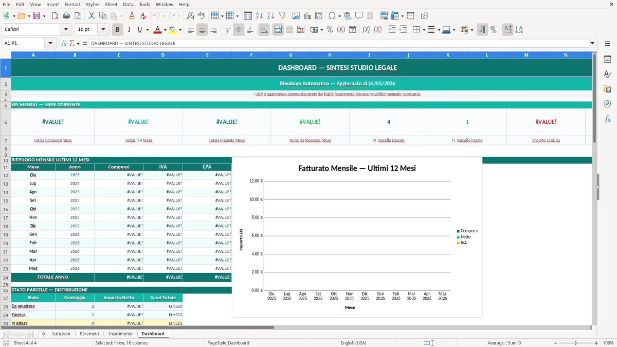 Screenshot 4: Foglio Dashboard - Modello Excel parcellazione avvocato excel