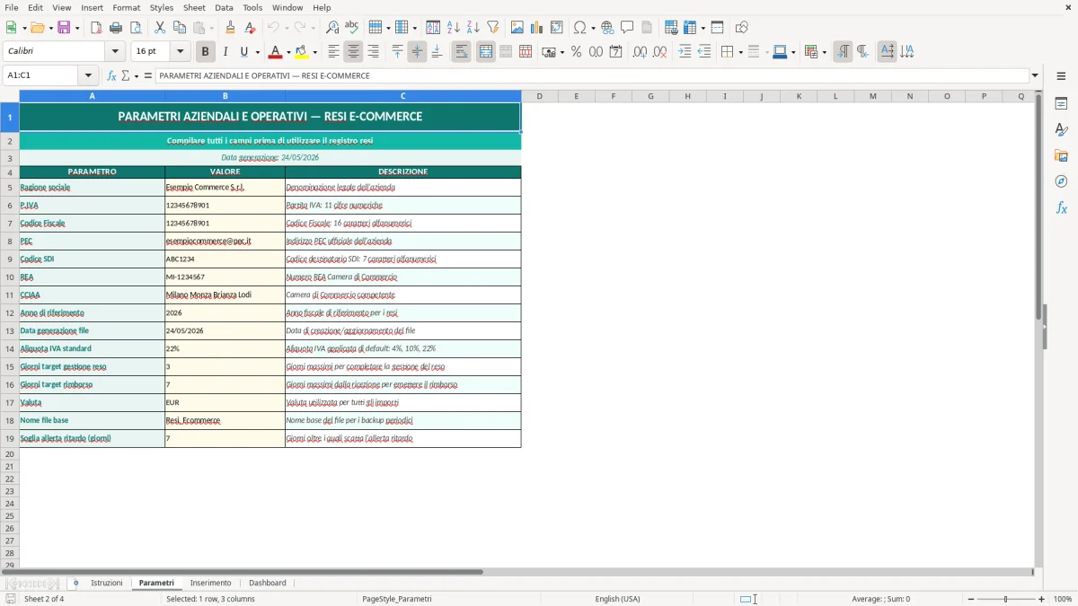 Screenshot 4: Foglio Dashboard - Modello Excel resi ecommerce excel
