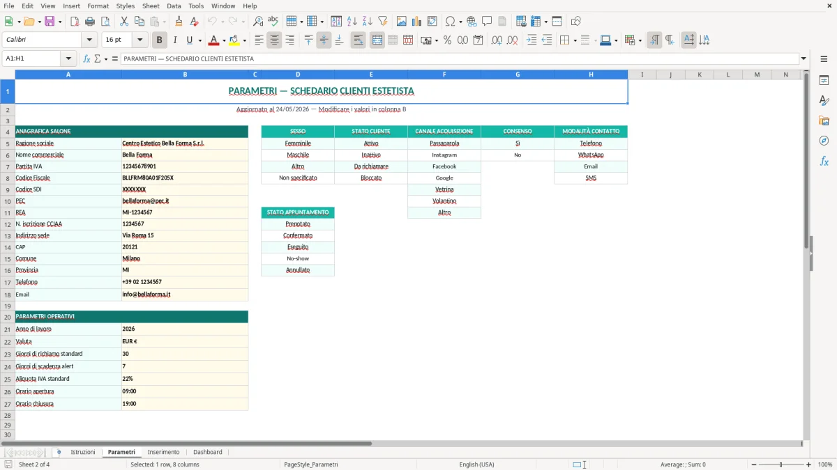 Screenshot 3: Foglio Inserimento - Modello Excel schedario clienti estetista excel