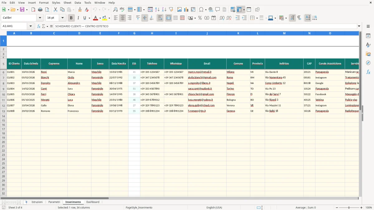 Screenshot 4: Foglio Dashboard - Modello Excel schedario clienti estetista excel
