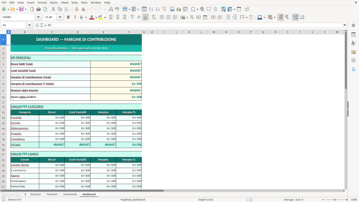 Screenshot 4: Foglio Dashboard - Modello Excel calcolo margine di contribuzione excel
