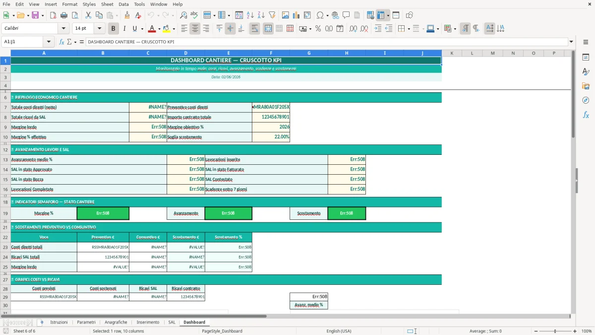 Screenshot 1: Foglio Istruzioni - Modello Excel contabilità lavori cantiere excel