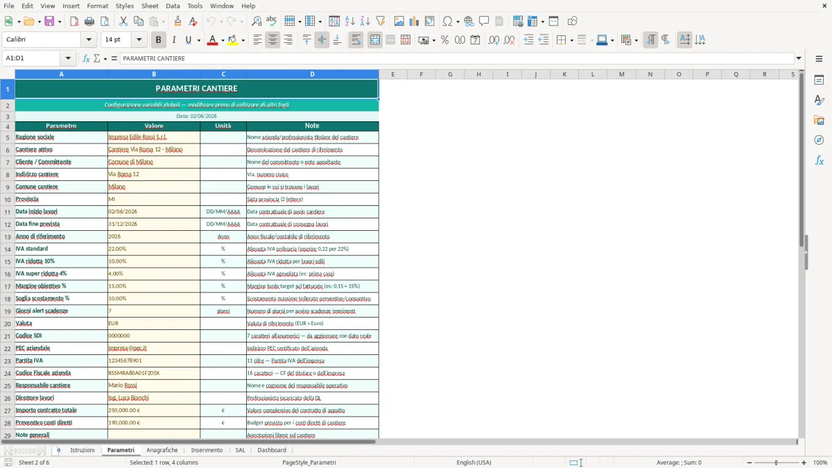 Screenshot 3: Foglio Anagrafiche - Modello Excel contabilità lavori cantiere excel